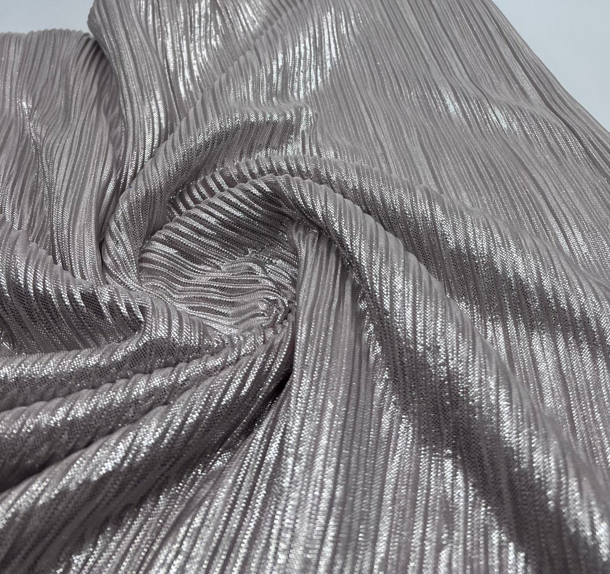 Nude Metallic Foil Shiny Plisse Pleated Stretch Fabric - T9 Fabrics